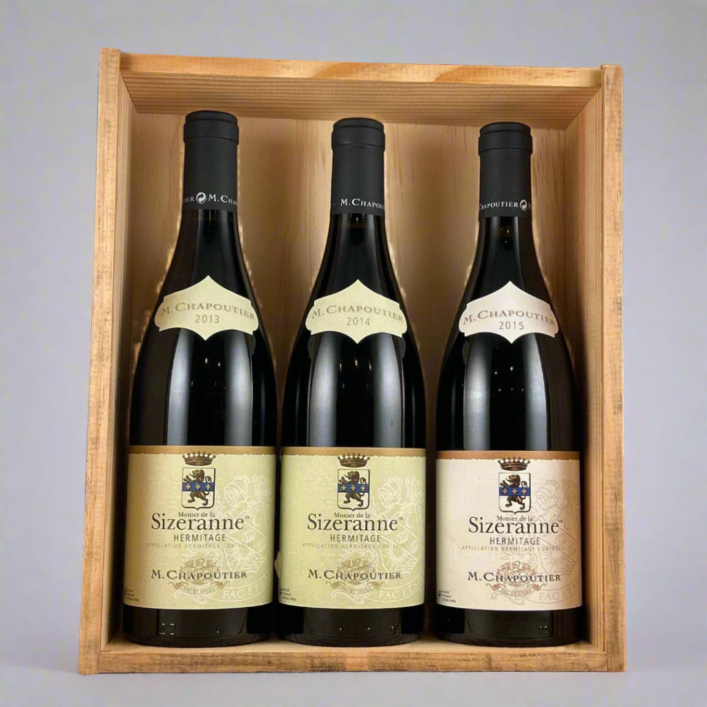 2013, 2014, 2015  Chapoutier Hermitage Monier de la Sizeranne vertical in wooden case